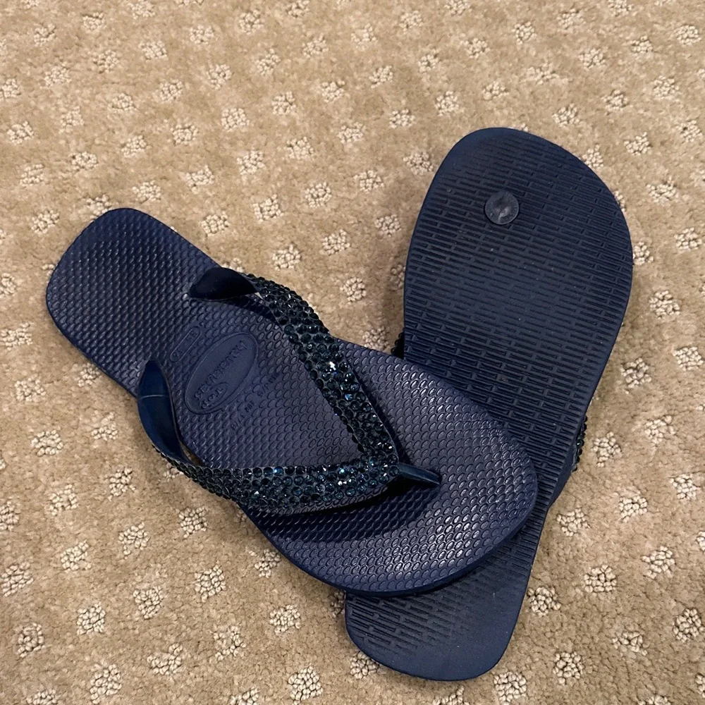 Havaianas Navy Blue Sandals with Swarovski crystals - Picture 2 of 2